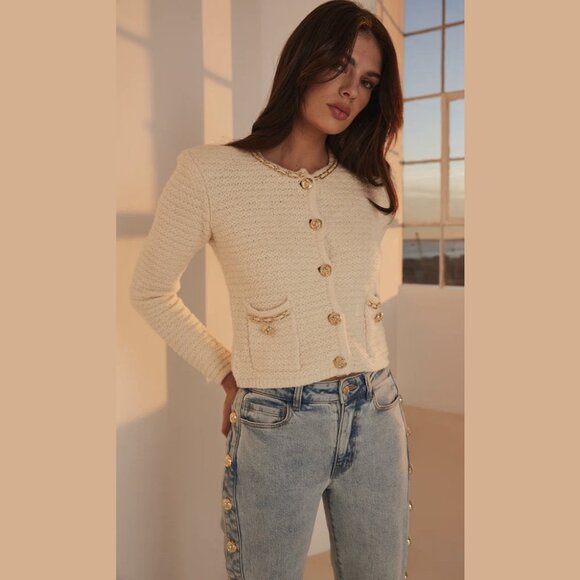 NEW Generation Love - Sizes M, L, XL Women's Kelly Chain Cardigan, Cream Melange - Picture 2 of 11